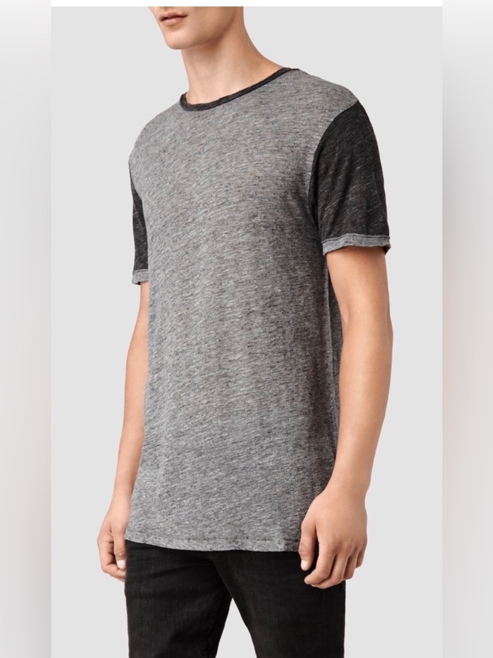 AllSaints heathered grey "Raize" color-block crewneck t-shirt extra small